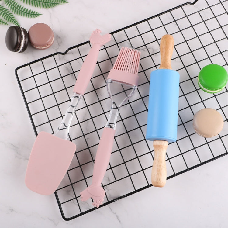 3 in 1 Silicone Baking Set DIY Plastic Rooster Handle Scraper Barbecue Brush Rolling Pin Set