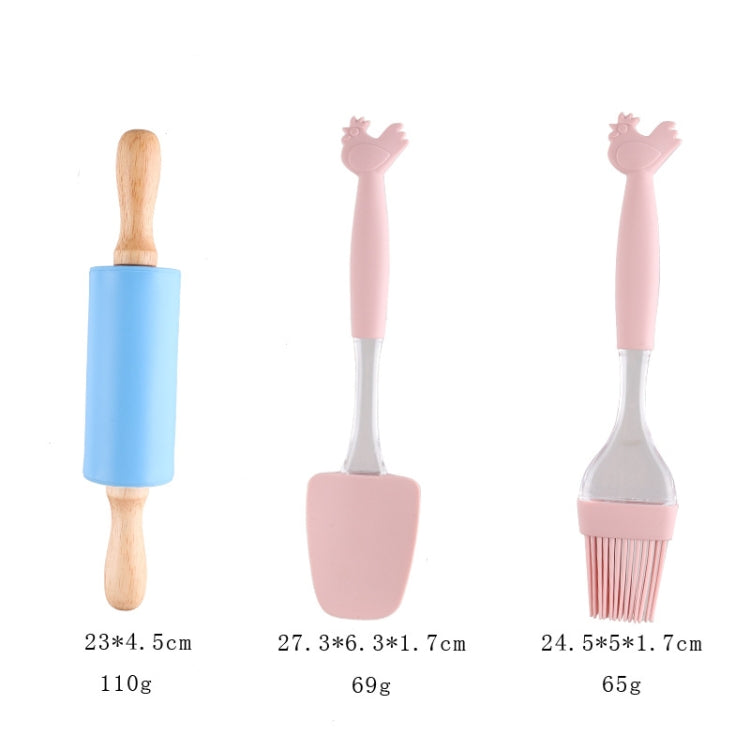 3 in 1 Silicone Baking Set DIY Plastic Rooster Handle Scraper Barbecue Brush Rolling Pin Set