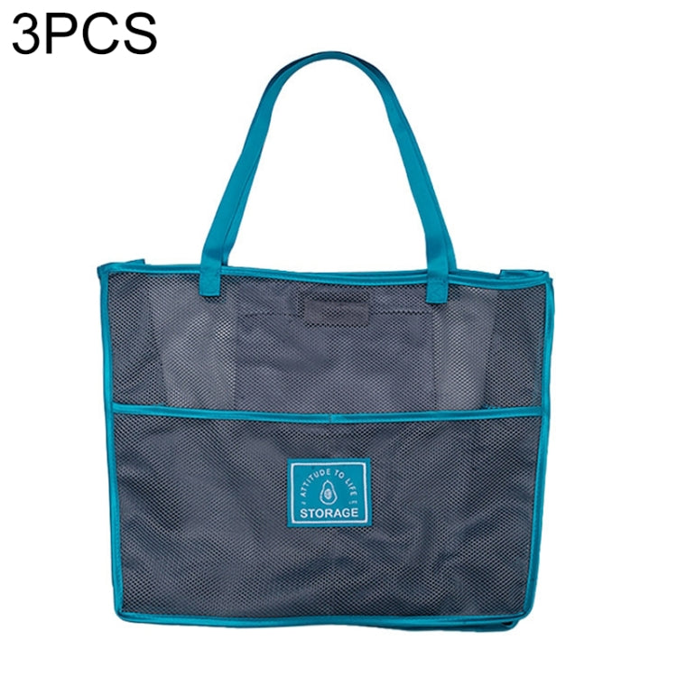 3 PCS Multifunctional Mesh Bag Storage Bag Portable And Carryable Hanging Bag For Fruit And Vegetable, Colour: Blue (Large)