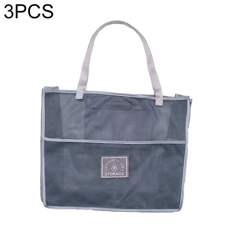 3 PCS Multifunctional Mesh Bag Storage Bag Portable And Carryable Hanging Bag For Fruit And Vegetable, Colour: Grey (Large)