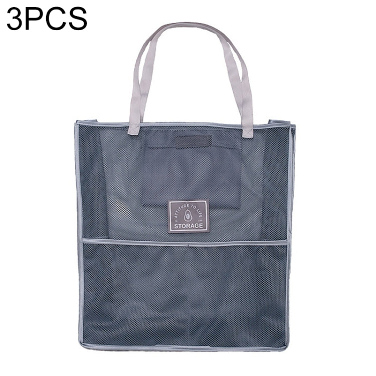 3 PCS Multifunctional Mesh Bag Storage Bag Portable And Carryable Hanging Bag For Fruit And Vegetable, Colour: Gray (Oversized)