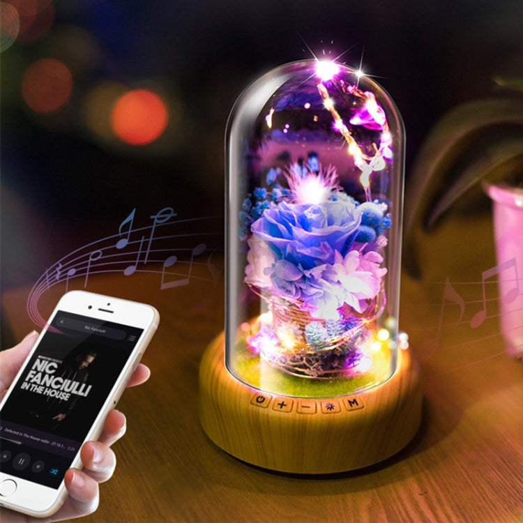 Wishing Bottle LED Night Light Immortal Flower Bluetooth Speaker Desk Lamp, Style: Blue Flower