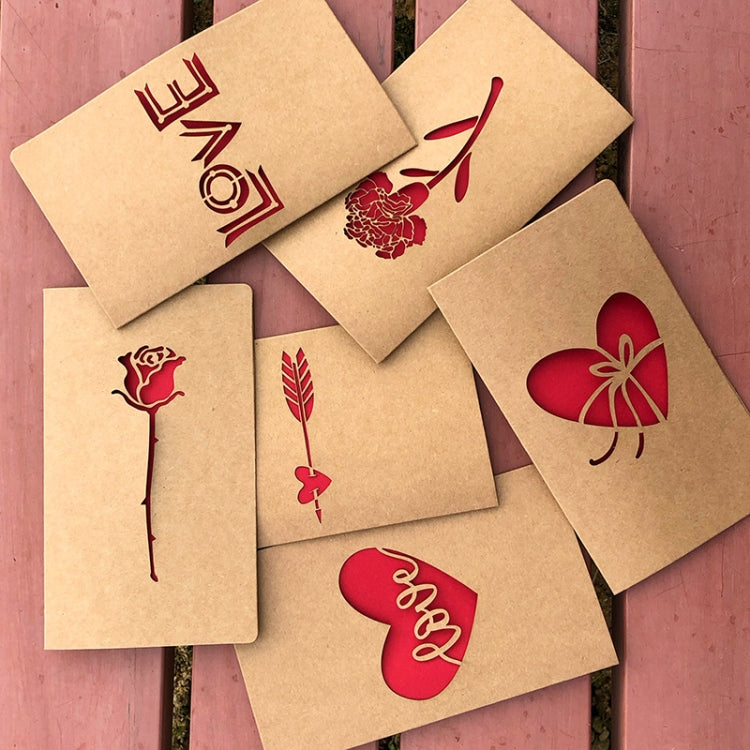 10 PCS Retro Kraft Paper Hollowed Love Greeting Card Valentine Day Message Card