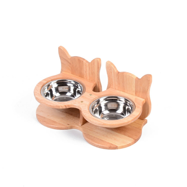 Protect Cervical Spine Cat Food Bowl Ceramic Dog Water Bowl, Specification: Double Bowl Stainless Steel Bowl
