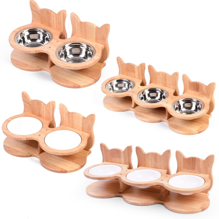 Protect Cervical Spine Cat Food Bowl Ceramic Dog Water Bowl, Specification: Three Bowl Stainless Steel Bowl