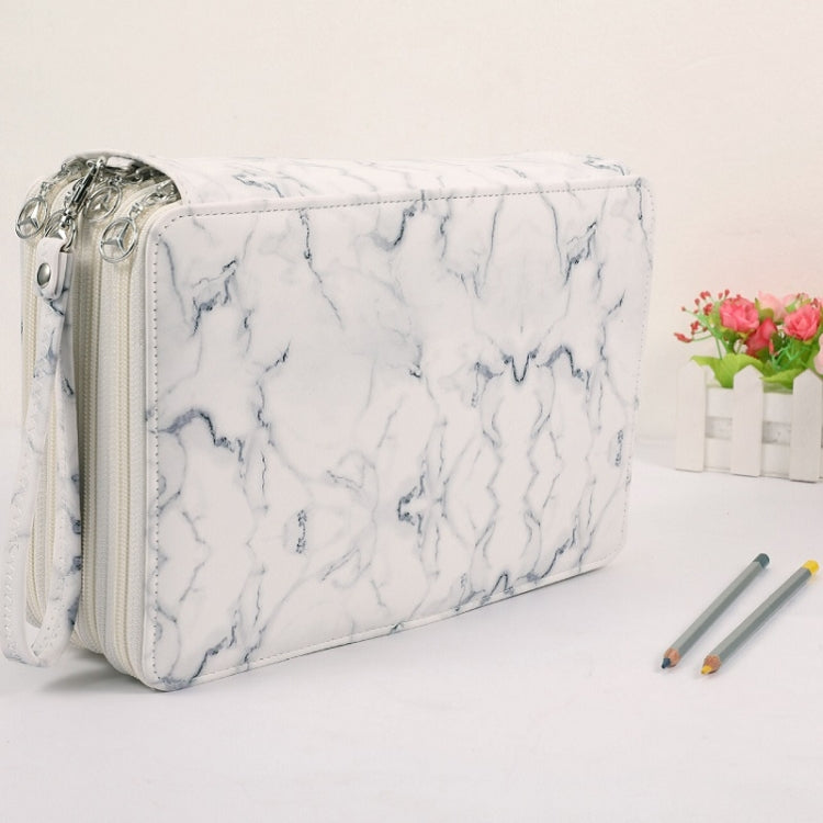 216 Holes 4 Zippers Marble Pattern PU Pencil Case Sketch Filling Stationery Storage Bag