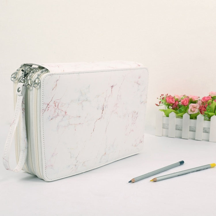 216 Holes 4 Zippers Marble Pattern PU Pencil Case Sketch Filling Stationery Storage Bag
