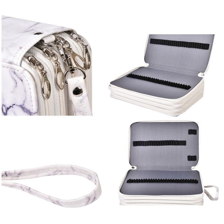 216 Holes 4 Zippers Marble Pattern PU Pencil Case Sketch Filling Stationery Storage Bag