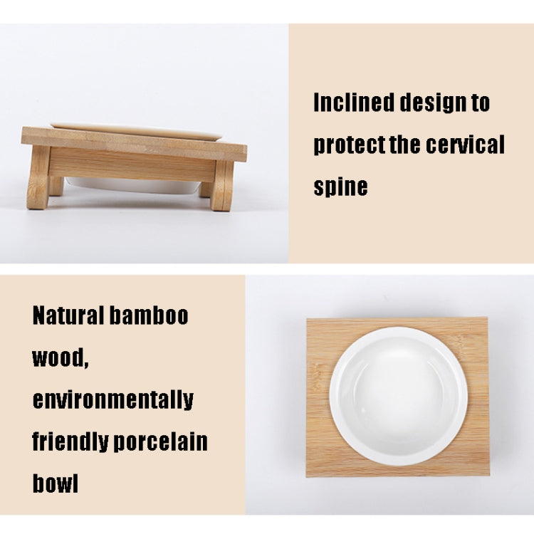 Bamboo And Wood Ceramic Cat Bowl Pet Supplies, Specification: Double Bowl