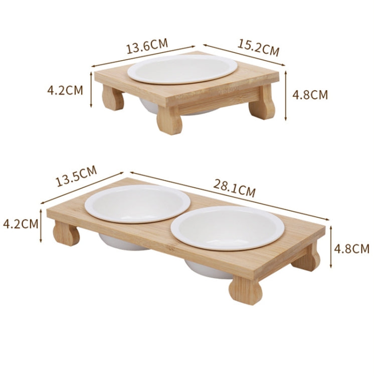 Bamboo And Wood Ceramic Cat Bowl Pet Supplies, Specification: Double Bowl
