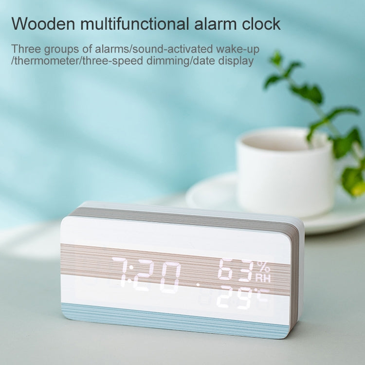 Luminous Silent Thermo-Hygrometer Blue Color Bar Alarm Clock Electronic Clock Square White Light