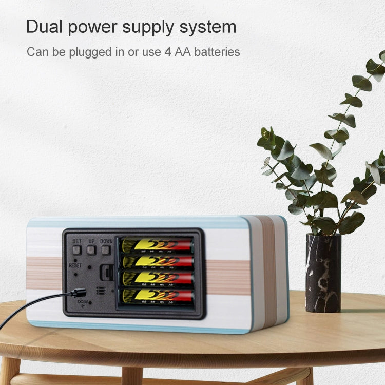 Luminous Silent Thermo-Hygrometer Blue Color Bar Alarm Clock Electronic Clock Perpetual Calendar White Light