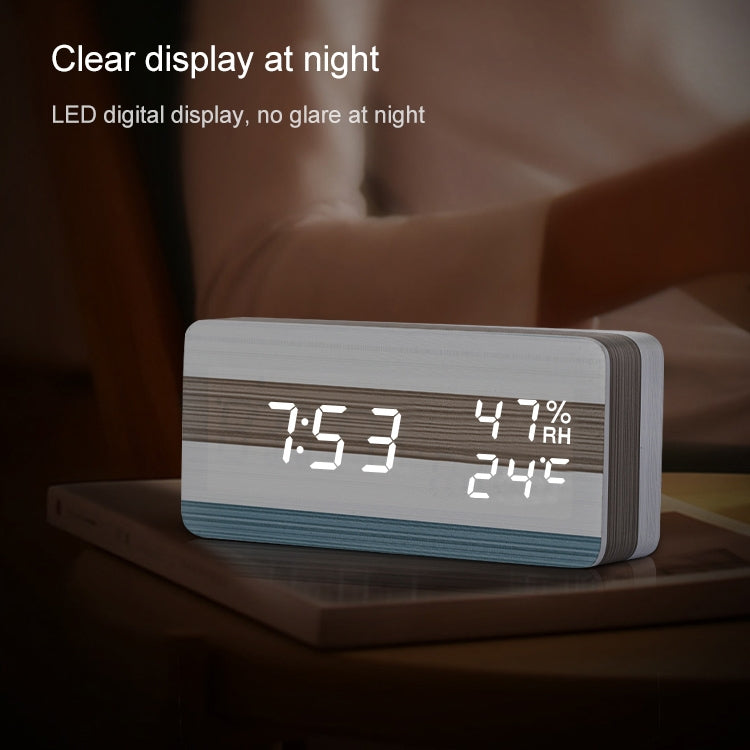 Luminous Silent Thermo-Hygrometer Blue Color Bar Alarm Clock Electronic Clock Perpetual Calendar White Light