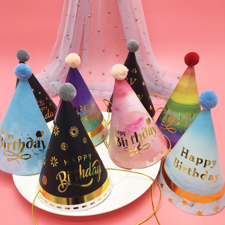 20 PCS Party Headdress Bronzing Sequined Furry Ball Birthday Hat