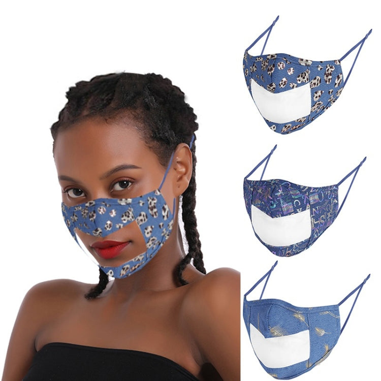 3 PCS Print Denim Lip Language Face Shield Visible Dustproof Cotton Face Shield, Size: One Size(CC62-2 Leopard Print)