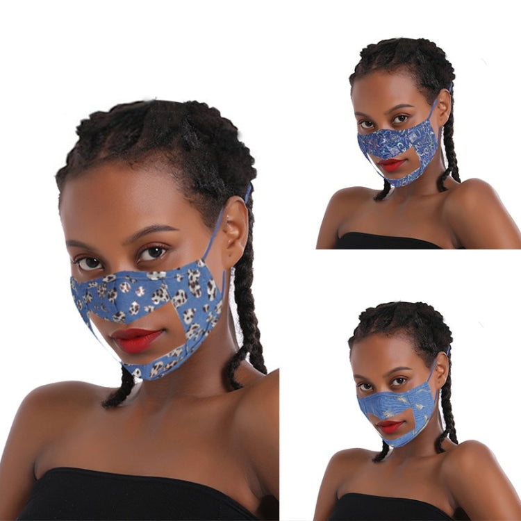 3 PCS Print Denim Lip Language Face Shield Visible Dustproof Cotton Face Shield, Size: One Size(CC62-2 Leopard Print)