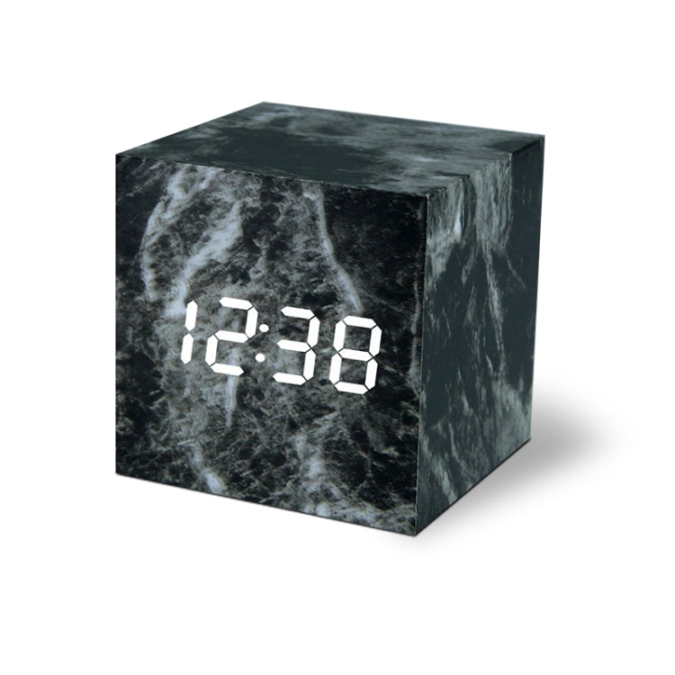 LED Electronic Clock Marble Sound Control Alarm Clock Square Black Pattern