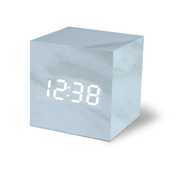 LED Electronic Clock Marble Sound Control Alarm Clock Square White Pattern