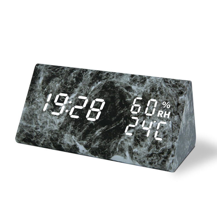 LED Electronic Clock Marble Sound Control Alarm Clock Humidity Triangle Black Pattern