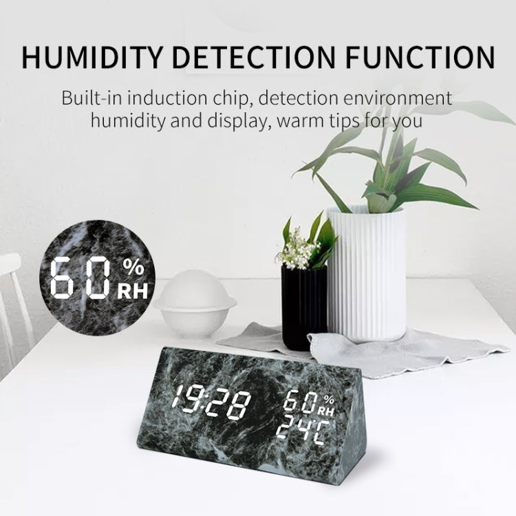 LED Electronic Clock Marble Sound Control Alarm Clock Humidity Triangle Black Pattern