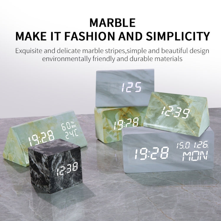 LED Electronic Clock Marble Sound Control Alarm Clock Humidity Triangle Blue Yellow Pattern
