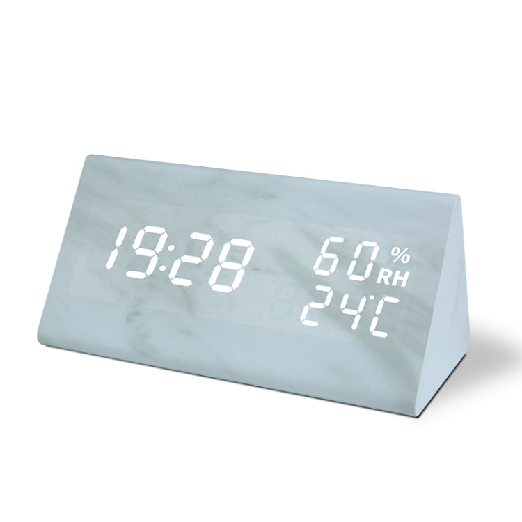 LED Electronic Clock Marble Sound Control Alarm Clock Humidity Triangle White Pattern