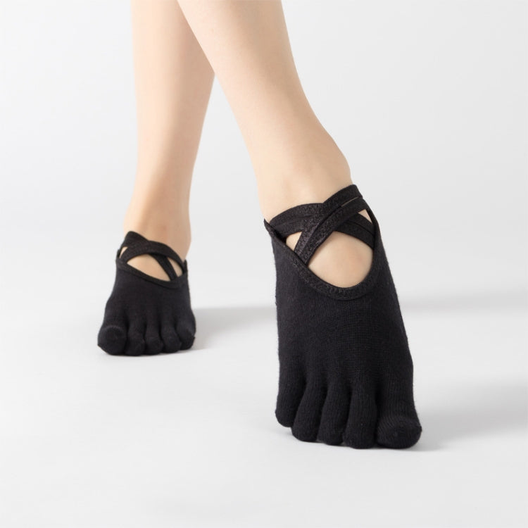 Terry Five-Finger Socks Cotton Thickened Warm and Non-Slip Yoga Socks Cross Strap Dance Socks, Size: One Size