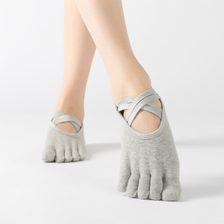 Terry Five-Finger Socks Cotton Thickened Warm and Non-Slip Yoga Socks Cross Strap Dance Socks, Size: One Size