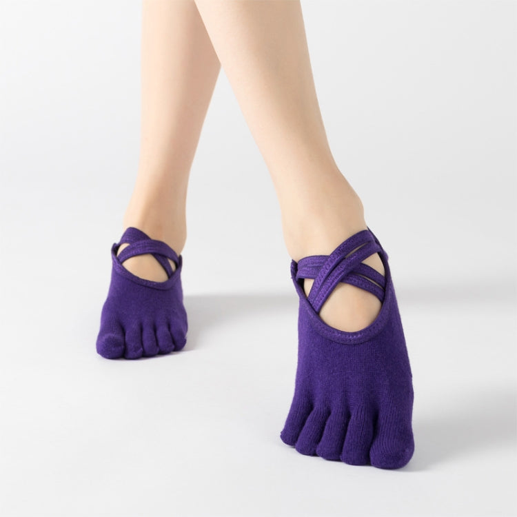 Terry Five-Finger Socks Cotton Thickened Warm and Non-Slip Yoga Socks Cross Strap Dance Socks, Size: One Size