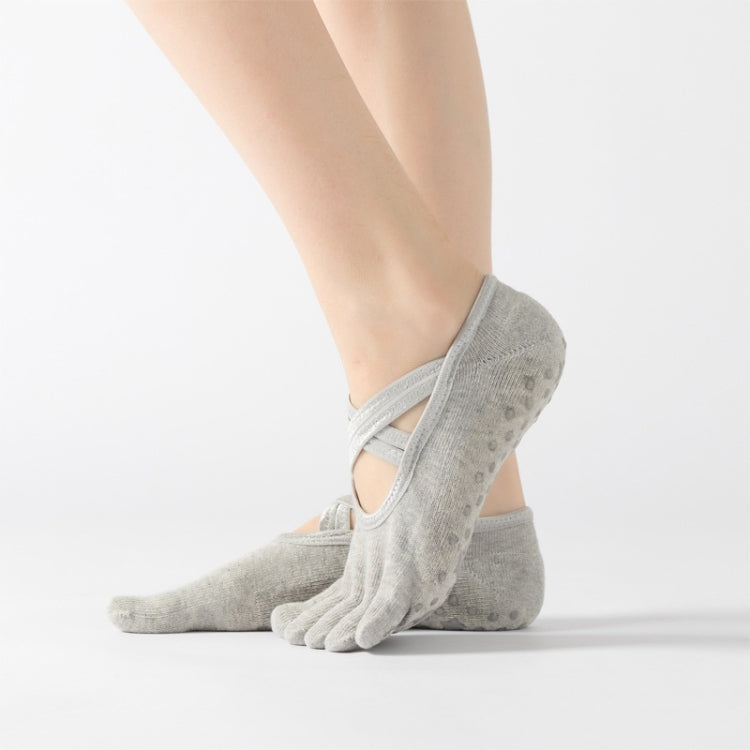 Terry Five-Finger Socks Cotton Thickened Warm and Non-Slip Yoga Socks Cross Strap Dance Socks, Size: One Size