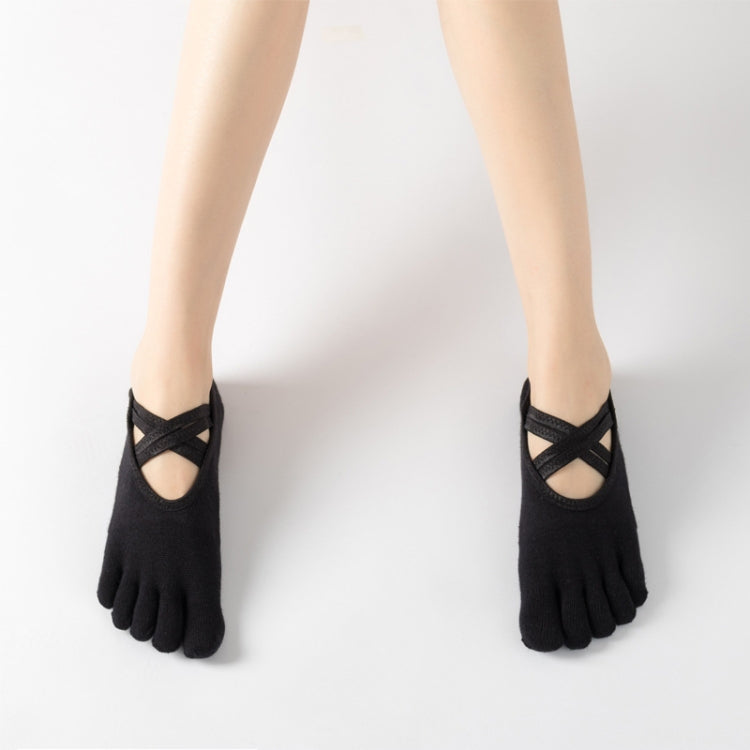 Terry Five-Finger Socks Cotton Thickened Warm and Non-Slip Yoga Socks Cross Strap Dance Socks, Size: One Size
