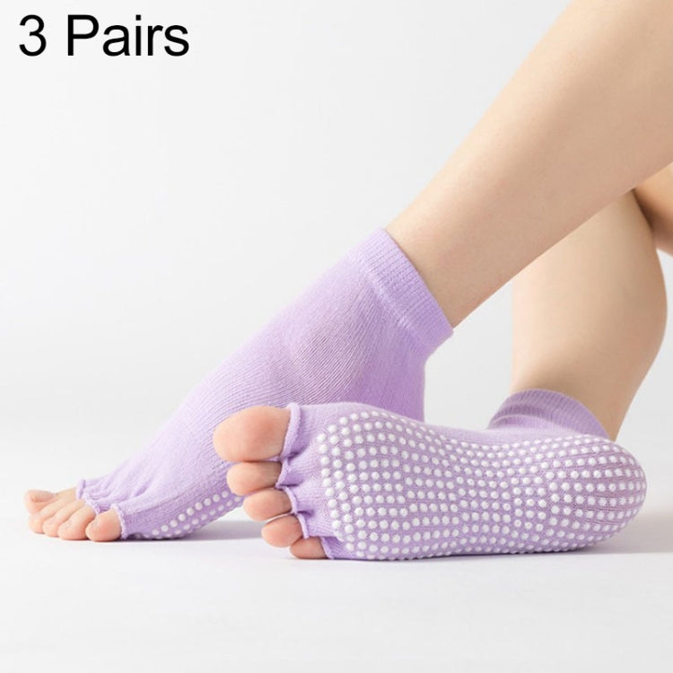 3 Pair Open-Toe Yoga Socks Indoor Sports Non-Slip Five-Finger Dance Socks, Size: One Size