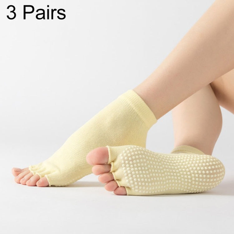 3 Pair Open-Toe Yoga Socks Indoor Sports Non-Slip Five-Finger Dance Socks, Size: One Size