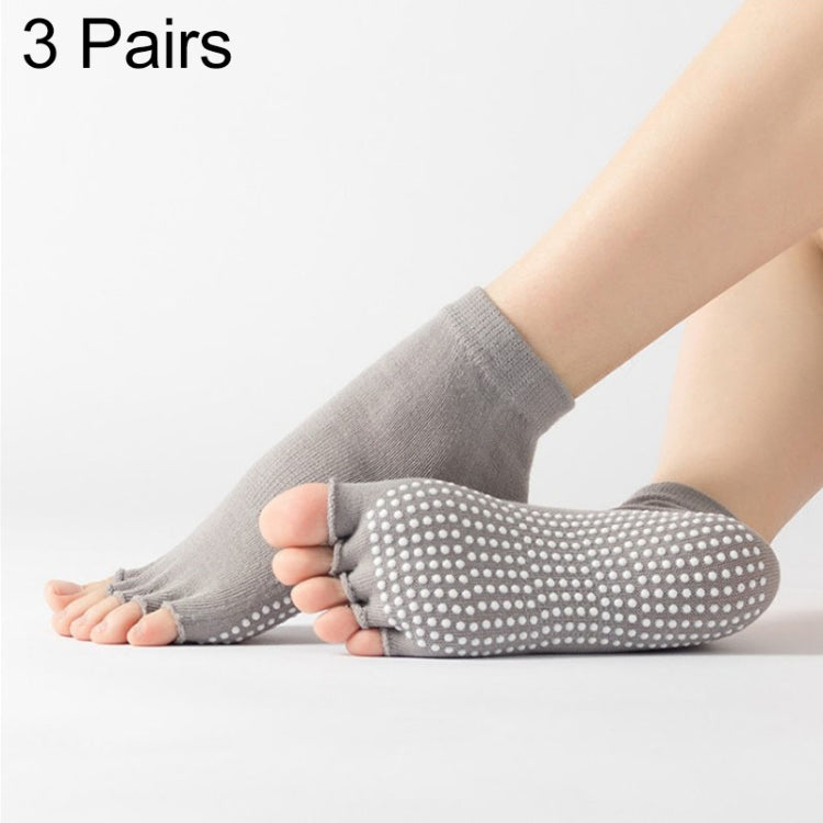 3 Pair Open-Toe Yoga Socks Indoor Sports Non-Slip Five-Finger Dance Socks, Size: One Size