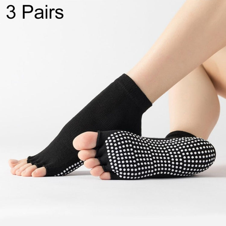 3 Pair Open-Toe Yoga Socks Indoor Sports Non-Slip Five-Finger Dance Socks, Size: One Size