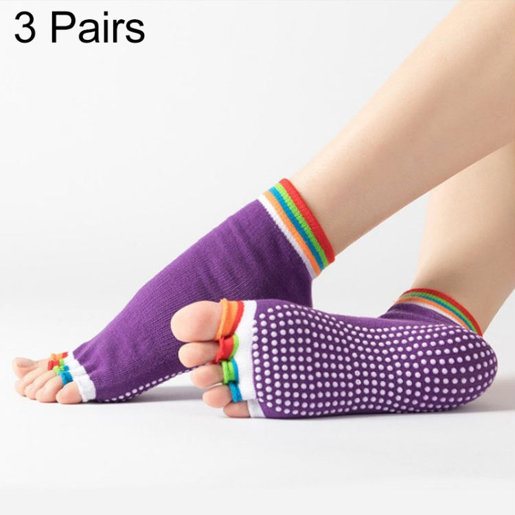3 Pair Open-Toe Yoga Socks Indoor Sports Non-Slip Five-Finger Dance Socks, Size: One Size