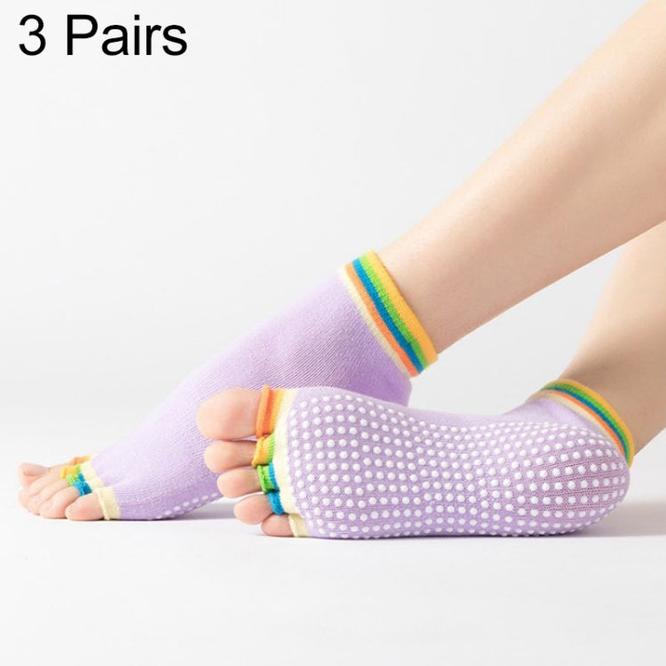 3 Pair Open-Toe Yoga Socks Indoor Sports Non-Slip Five-Finger Dance Socks, Size: One Size