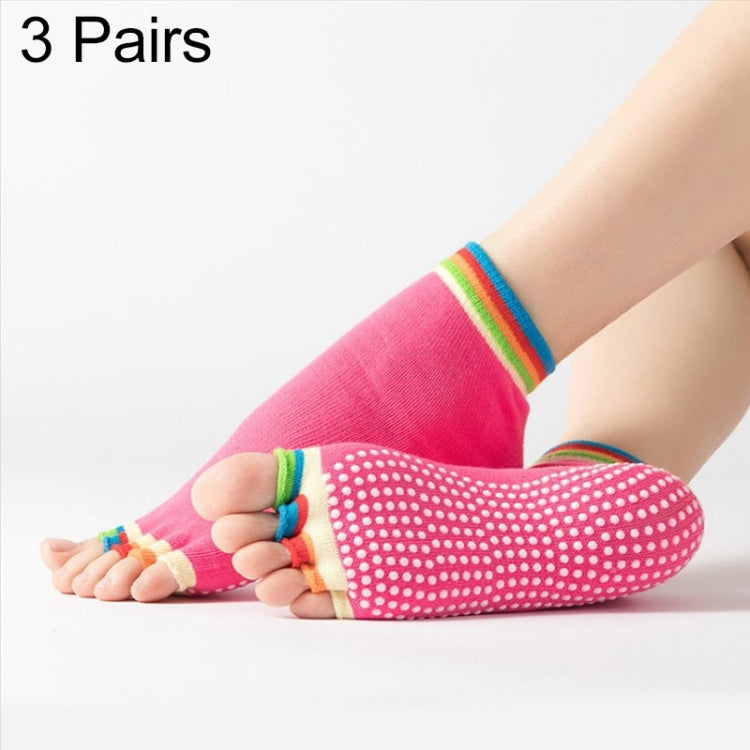 3 Pair Open-Toe Yoga Socks Indoor Sports Non-Slip Five-Finger Dance Socks, Size: One Size