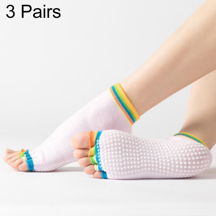 3 Pair Open-Toe Yoga Socks Indoor Sports Non-Slip Five-Finger Dance Socks, Size: One Size