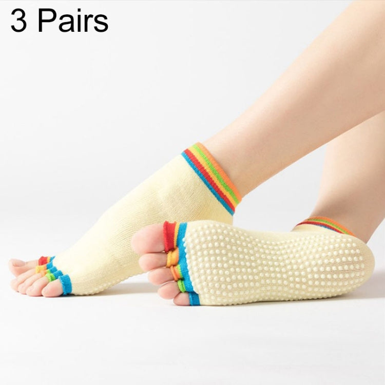 3 Pair Open-Toe Yoga Socks Indoor Sports Non-Slip Five-Finger Dance Socks, Size: One Size