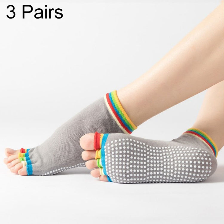 3 Pair Open-Toe Yoga Socks Indoor Sports Non-Slip Five-Finger Dance Socks, Size: One Size