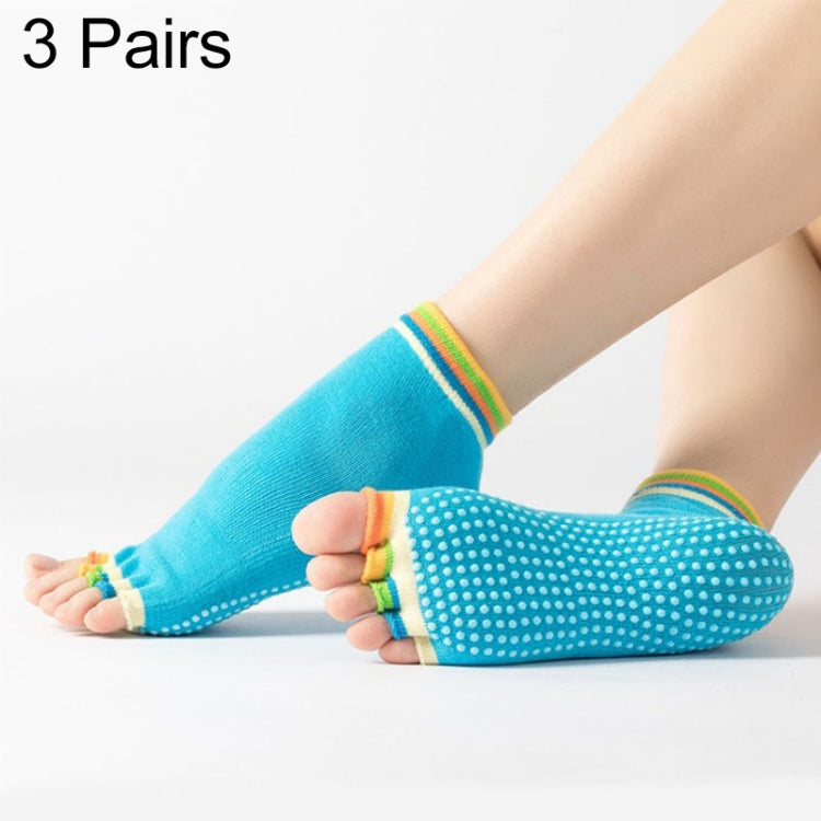 3 Pair Open-Toe Yoga Socks Indoor Sports Non-Slip Five-Finger Dance Socks, Size: One Size