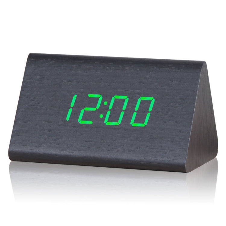 Mute Luminous Electronic Clock Wooden Sound Control Small Triangle Alarm Clock Black Wood Green Light