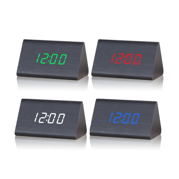 Mute Luminous Electronic Clock Wooden Sound Control Small Triangle Alarm Clock Black Wood Blue Light