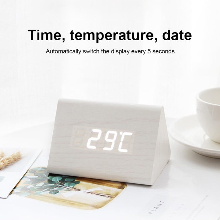 Mute Luminous Electronic Clock Wooden Sound Control Small Triangle Alarm Clock Black Wood Blue Light
