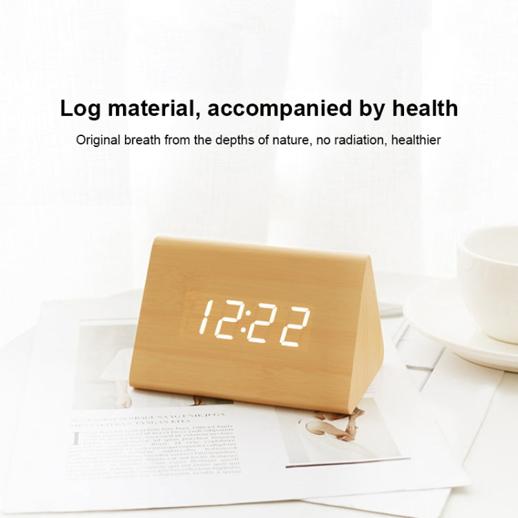 Mute Luminous Electronic Clock Wooden Sound Control Small Triangle Alarm Clock Black Wood Blue Light