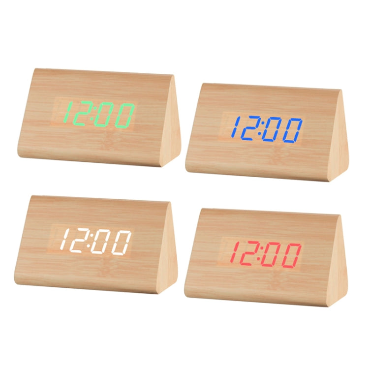 Mute Luminous Electronic Clock Wooden Sound Control Small Triangle Alarm Clock Wood Color Red Light