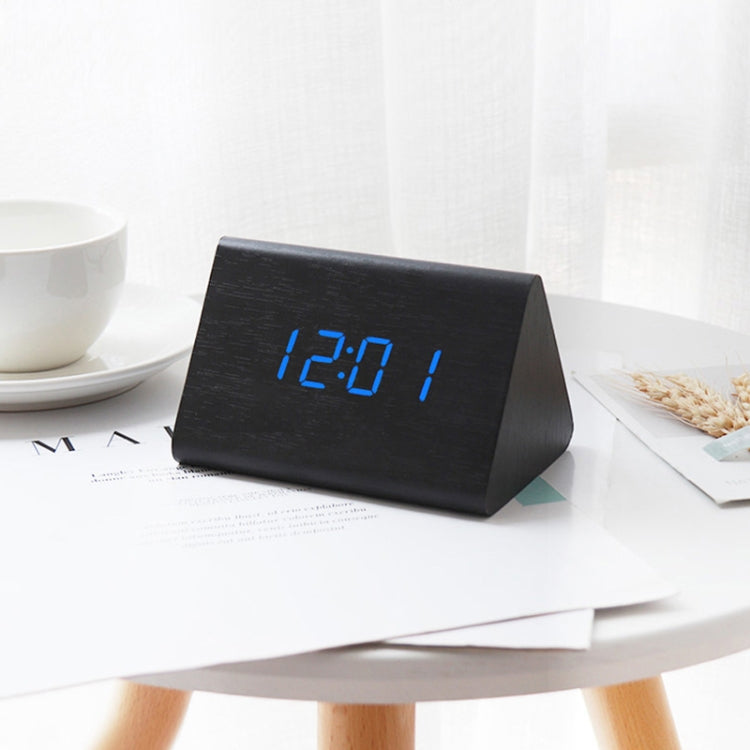 Mute Luminous Electronic Clock Wooden Sound Control Small Triangle Alarm Clock Wood Color Green Light
