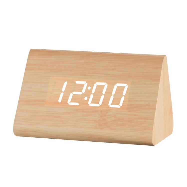 Mute Luminous Electronic Clock Wooden Sound Control Small Triangle Alarm Clock Wood Color White Light