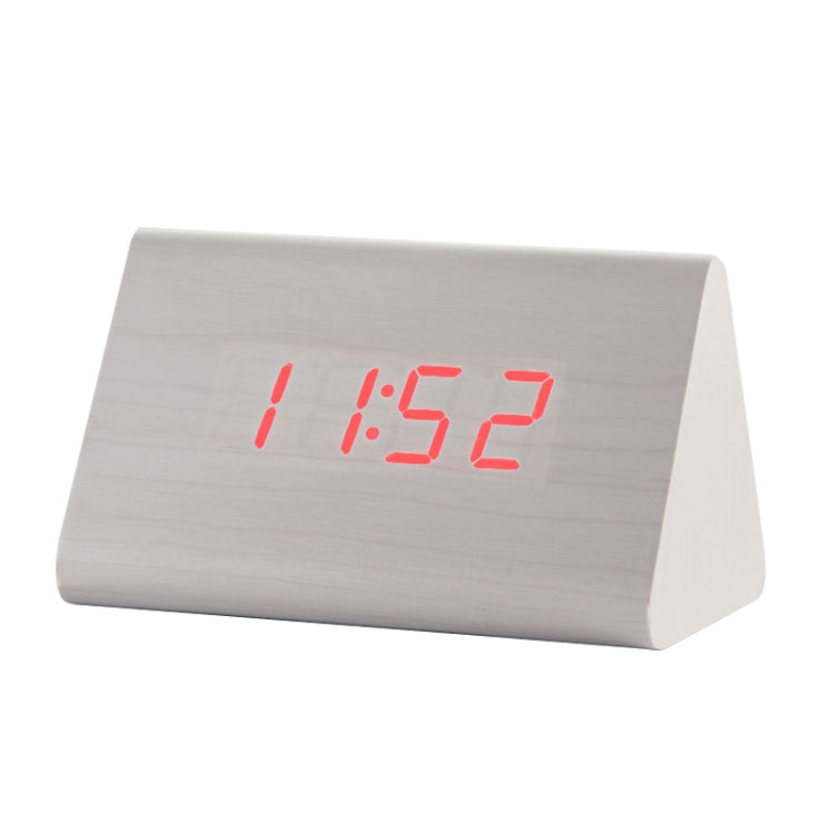 Mute Luminous Electronic Clock Wooden Sound Control Small Triangle Alarm Clock White Wood Red Light